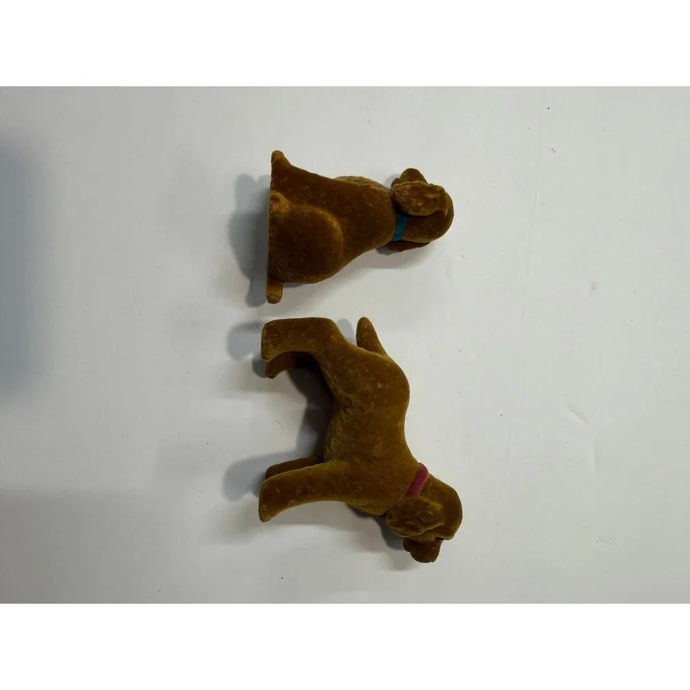 Vintage Flocked Dog Figurines Brown Puppy Miniature Toys Set of 2